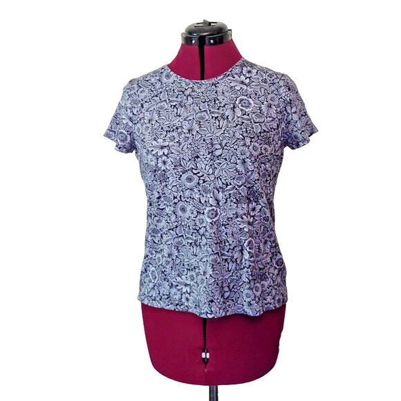 Croft & Barrow Classic Tee Blue Womens Size Petite Medium Floral Print - Picture 1 of 7